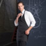 Uncommon Chef 3041 Pinstripe Customizable Poly-Cotton Twill V-Neck Tuxedo Apron with Adjustable Neck Strap and 2 Pockets - 28