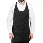Uncommon Chef 3041 Pinstripe Customizable Poly-Cotton Twill V-Neck Tuxedo Apron with Adjustable Neck Strap and 2 Pockets - 28