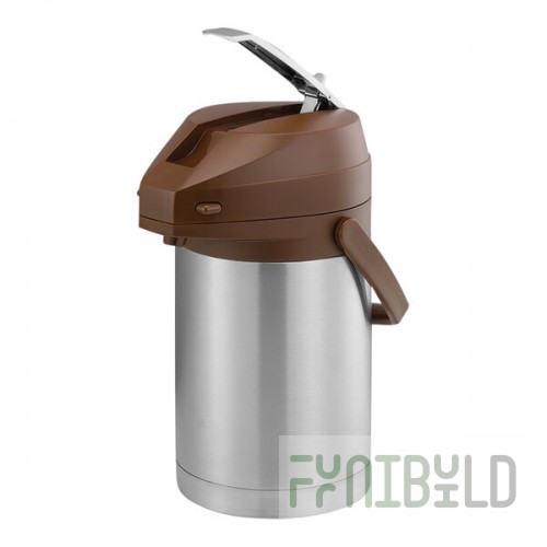 Service Ideas Color-Me-SVAC 2.2 Liter Brushed Stainless Steel Lined Airpot with Lever and Brown Top CTAL22BR
