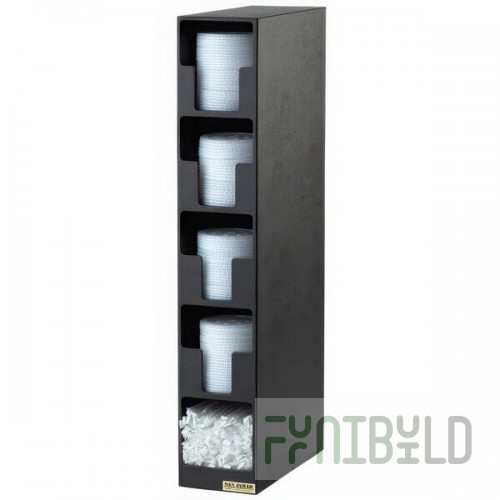 San Jamar L2204 Black 4-Compartment Vertical Countertop Lid Organizer with Straw Bin