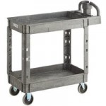 Lavex Medium Black 3-Shelf Utility Cart with Ergonomic Handle and Built-In Tool Compartments - 37 5/8
