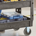 Lavex Medium Black 3-Shelf Utility Cart with Ergonomic Handle and Built-In Tool Compartments - 37 5/8