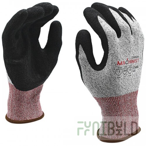 Cordova Machinist Salt and Pepper HPPE / Glass Fiber Cut Resistant Food-Safe Gloves with Black Crinkle Latex Palm Coating - Medium
