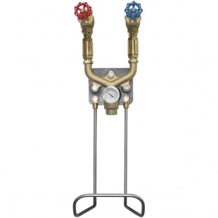 Sani-Lav M1 Hot and Cold Mixing / Washdown Station with Mixing Valve, Hose Rack, and Temperature Gauge