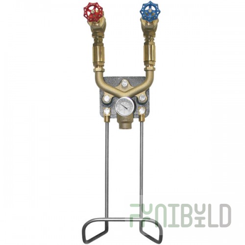 Sani-Lav M1 Hot and Cold Mixing / Washdown Station with Mixing Valve, Hose Rack, and Temperature Gauge