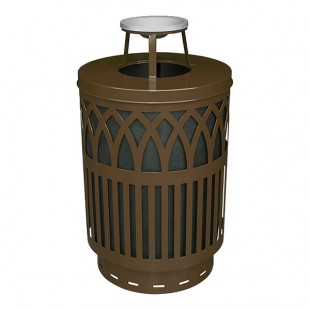 Witt Industries COV40P-AT-BN Covington 40 Gallon Brown Steel Round Outdoor Decorative Trash Can with Ash Top Lid Witt Industries COV40P-AT-BN Covington 40 Gallon Brown Steel Round Outdoor Decorative Trash Can with Ash Top Lid