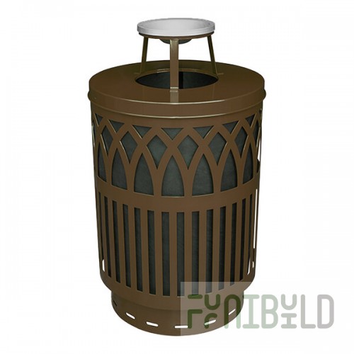 Witt Industries COV40P-AT-BN Covington 40 Gallon Brown Steel Round Outdoor Decorative Trash Can with Ash Top Lid