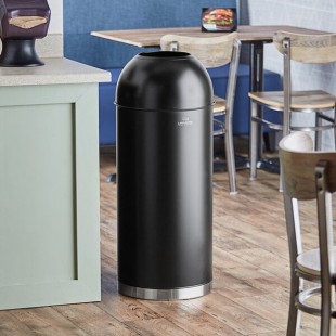 Lancaster Table & Seating 15 Gallon Black Powder-Coated Metal Round Decorative Trash Can with Open Dome Lid Lancaster Table & Seating 15 Gallon Black Powder-Coated Metal Round Decorative Trash Can with Open Dome Lid