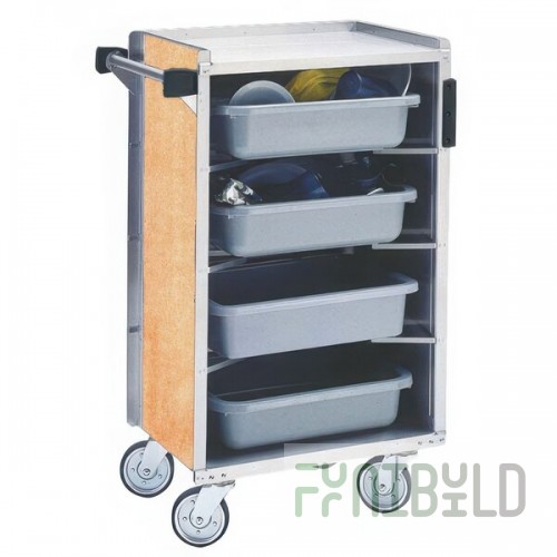 Lakeside 890HRM Medium-Duty Stainless Steel Enclosed Bussing Cart with Ledge Rods and Hard Rock Maple Finish - 17 5/8