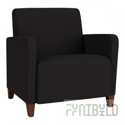Lesro Ravenna Open House Black Fabric Oversized Guest Arm Chair with Walnut Wood Legs