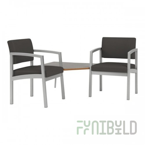 Lesro Lenox Steel Patriot Plus Charcoal Vinyl Two Guest Arm Chairs with Sarum Twill Laminate Connecting Corner Table