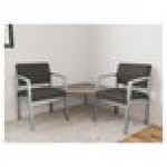 Lesro Lenox Steel Patriot Plus Charcoal Vinyl Two Guest Arm Chairs with Sarum Twill Laminate Connecting Corner Table Lesro Lenox Steel Patriot Plus Charcoal Vinyl Two Guest Arm Chairs with Sarum Twill Laminate Connecting Corner Table