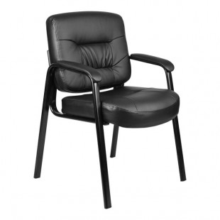 Boss Black LeatherPlus Mid-Back Executive Guest Chair with Padded Armrests and Steel Base Boss Black LeatherPlus Mid-Back Executive Guest Chair with Padded Armrests and Steel Base