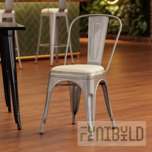 Lancaster Table & Seating Alloy Silver Indoor Cafe Chair with White Vinyl Cushion