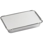 Choice 1.5 lb. Shallow Oblong Foil Take-Out Container with Board Lid - 250/Case Choice 1.5 lb. Shallow Oblong Foil Take-Out Container with Board Lid - 250/Case
