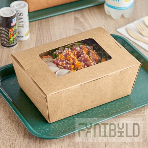 Choice Kraft Folded Paper #4 Take-Out Container with Window 7 3/4