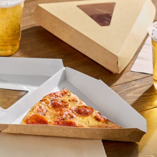 Choice Kraft Plain Clay-Coated Clamshell Pizza Slice Box with Window - 400/Case