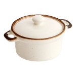 Acopa Keystone 8 oz. Vanilla Bean Stoneware Mini Casserole Dish with Lid - Sample Acopa Keystone 8 oz. Vanilla Bean Stoneware Mini Casserole Dish with Lid - Sample