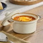 Acopa Keystone 8 oz. Vanilla Bean Stoneware Mini Casserole Dish with Lid - Sample Acopa Keystone 8 oz. Vanilla Bean Stoneware Mini Casserole Dish with Lid - Sample