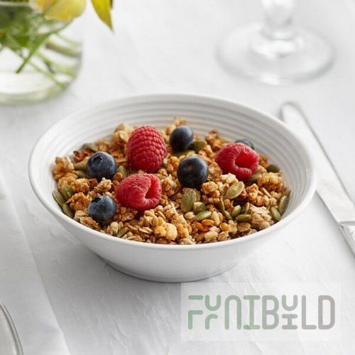 Acopa Liana 13 oz. Bright White Embossed Lines Rimmed Porcelain Grapefruit / Cereal Bowl - Sample