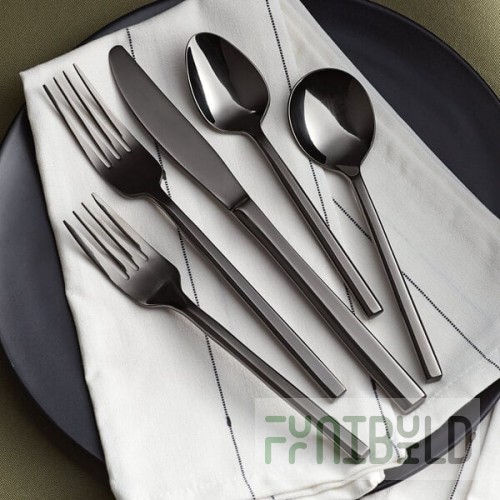 Acopa Phoenix Black 18/0 Stainless Steel Forged Flatware 5-Piece Set - Sample