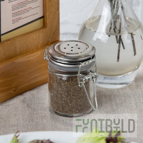 TableCraft H15S&P 1.5 oz. Resealable Salt and Pepper Shaker Glass Jar with Stainless Steel Clip-Top Lid