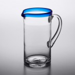 Acopa Tropic 50 oz. Glass Pitcher with Blue Rim - 6/Case