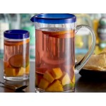 Acopa Tropic 50 oz. Glass Pitcher with Blue Rim - 6/Case