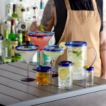 Acopa Tropic 50 oz. Glass Pitcher with Blue Rim - 6/Case