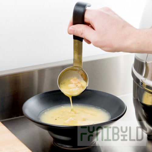 Vollrath 4970220 Jacob's Pride® 2 oz. One-Piece Stainless Steel Ladle with Short Black Kool-Touch® Handle
