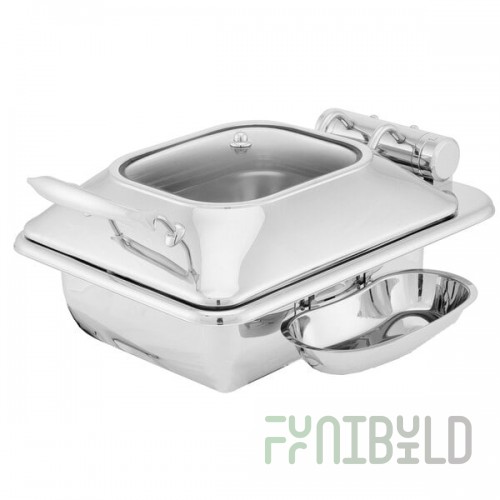 Walco Idol from Steelite International WLWI35UGT 4 Qt. Rectangle Stainless Steel Chafer with Body, Glass Top Lid, Food Pan, and Spoon Holder