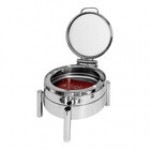 EcoBurner 7-Star Series EcoRock 6 Qt. 2/3 Size Silver Round Stainless Steel Waterless Chafer with Hinged Glass Lid EB15378G