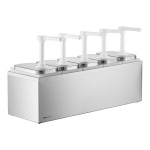 ServSense Quintuple 2 Qt. Stainless Steel Condiment Dispenser - 5 Plastic Pumps, 1 oz. Portions ServSense Quintuple 2 Qt. Stainless Steel Condiment Dispenser - 5 Plastic Pumps, 1 oz. Portions