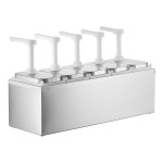 ServSense Quintuple 2 Qt. Stainless Steel Condiment Dispenser - 5 Plastic Pumps, 1 oz. Portions ServSense Quintuple 2 Qt. Stainless Steel Condiment Dispenser - 5 Plastic Pumps, 1 oz. Portions