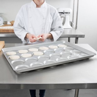 Chicago Metallic 42495 Glazed Aluminized Steel 24 Mold 1.95 oz. Individual ePAN Hamburger Bun / Muffin Top / Cookie Pan - 17 3/4