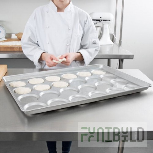Chicago Metallic 42495 Glazed Aluminized Steel 24 Mold 1.95 oz. Individual ePAN Hamburger Bun / Muffin Top / Cookie Pan - 17 3/4