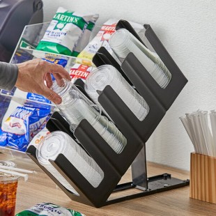 Choice Black 4-Section Adjustable Slanted Countertop Cup and Lid Organizer