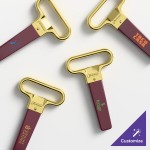 Franmara Ahh Super! Brass-Plated Two-Prong Customizable Cork Extractor with Burgundy Sheath 2126-03