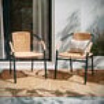 Flash Furniture Lila Beige Rattan Stackable Arm Chair - 2/Set Flash Furniture Lila Beige Rattan Stackable Arm Chair - 2/Set