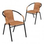 Flash Furniture Lila Beige Rattan Stackable Arm Chair - 2/Set Flash Furniture Lila Beige Rattan Stackable Arm Chair - 2/Set
