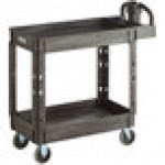 Lavex Medium Black 2-Shelf Utility Cart with Ergonomic Handle and Built-In Tool Compartments - 37 5/8