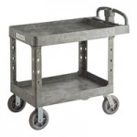 Lavex Medium Black 2-Shelf Utility Cart with Ergonomic Handle and Built-In Tool Compartments - 37 5/8