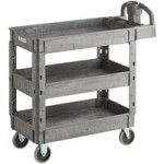 Lavex Medium Black 2-Shelf Utility Cart with Ergonomic Handle and Built-In Tool Compartments - 37 5/8