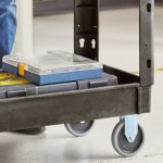 Lavex Medium Black 2-Shelf Utility Cart with Ergonomic Handle and Built-In Tool Compartments - 37 5/8