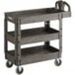 Lavex Medium Black 2-Shelf Utility Cart with Ergonomic Handle and Built-In Tool Compartments - 37 5/8