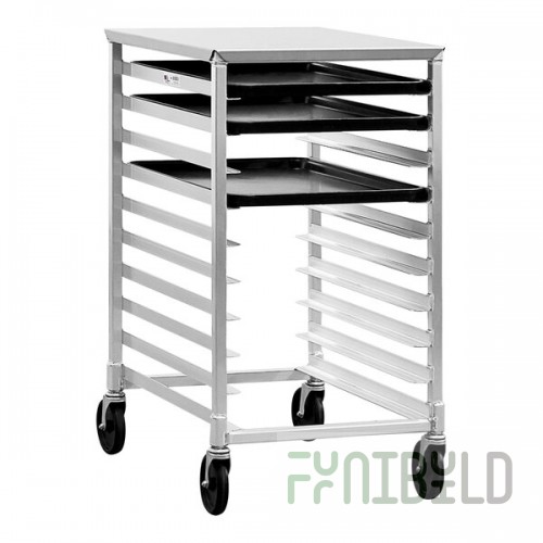 New Age Industrial Heavy-Duty Series 10-Pan End-Load Half-Size Mobile Aluminum Sheet Pan Rack with Stainless Steel Top 1311