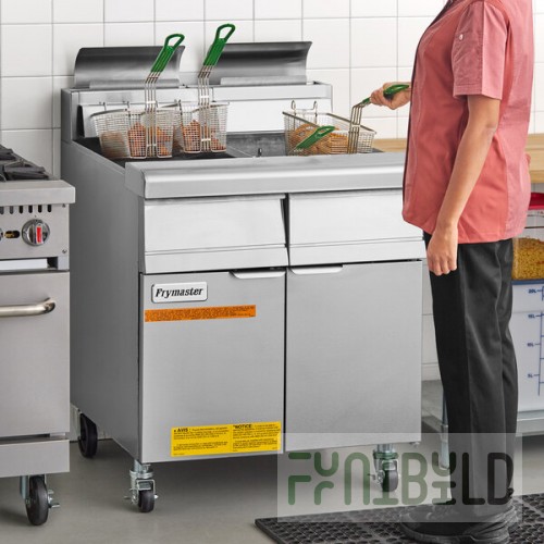Frymaster MJ240 Natural Gas 2 Unit 80 lb. Floor Fryer with Millivolt Controls - 220,000 BTU