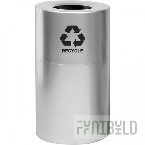 Witt Industries AL35-CLR-R 35 Gallon Aluminum Satin Clear Finish Round Indoor Decorative Recycling Bin