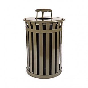 Witt Industries M3601-RC-BN Oakley Standard 36 Gallon Brown Steel Round Outdoor Decorative Trash Can with Rain Cap Lid Witt Industries M3601-RC-BN Oakley Standard 36 Gallon Brown Steel Round Outdoor Decorative Trash Can with Rain Cap Lid