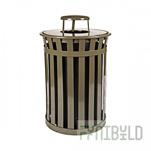 Witt Industries M3601-RC-BN Oakley Standard 36 Gallon Brown Steel Round Outdoor Decorative Trash Can with Rain Cap Lid